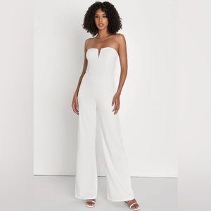 NWT Lulus Noticeable Presence White Strapless Wide-Leg Jumpsuit